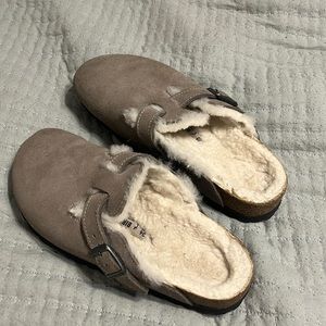 Furry Birkenstock clogs
